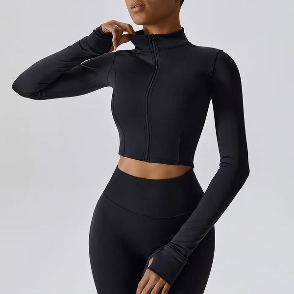 CORE Essential Women's Soft Full Zipper Slim Fit Cropped Jacket